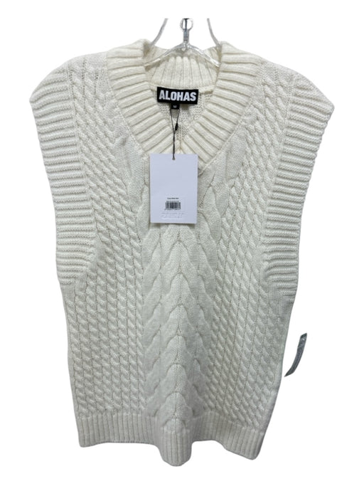 Alohas Size M Cream Alpaca Blend Cable Knit Ribbed V Neck Vest Sweater Cream / M
