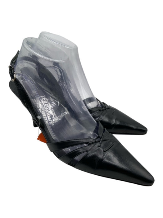 Salvatore Ferragamo Shoe Size 10 Black Leather Pointed Toe D'Orsay Pumps Black / 10