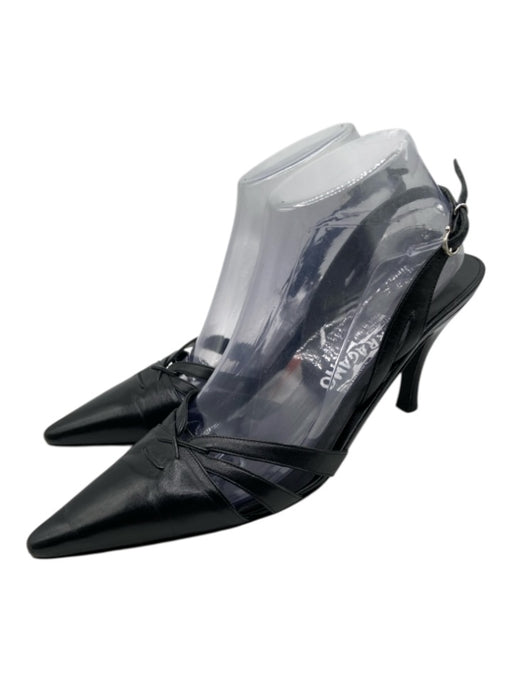 Salvatore Ferragamo Shoe Size 10 Black Leather Pointed Toe D'Orsay Pumps Black / 10