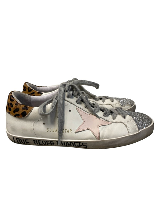 Golden Goose Shoe Size est 9 White Brown & Pink Glitter Toe Animal Motif Shoes White Brown & Pink / est 9