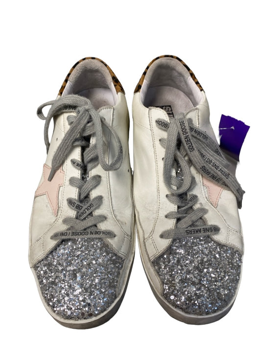 Golden Goose Shoe Size est 9 White Brown & Pink Glitter Toe Animal Motif Shoes White Brown & Pink / est 9