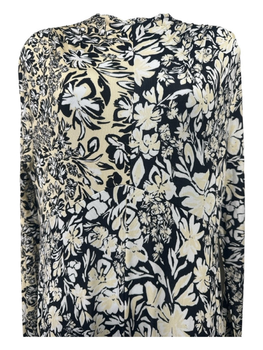 Jill Sander Size 40 Pale Yellow, Black & White Viscose Long Sleeve Floral Dress Pale Yellow, Black & White / 40