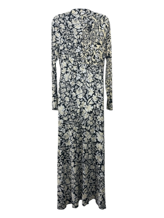 Jill Sander Size 40 Pale Yellow, Black & White Viscose Long Sleeve Floral Dress Pale Yellow, Black & White / 40