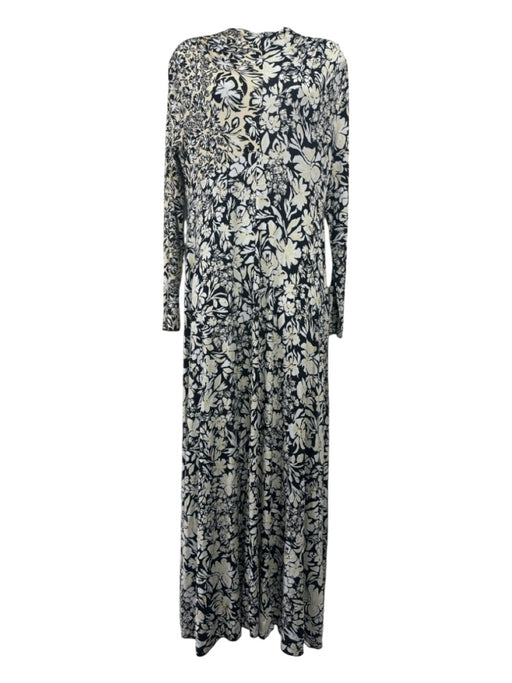 Jill Sander Size 40 Pale Yellow, Black & White Viscose Long Sleeve Floral Dress Pale Yellow, Black & White / 40