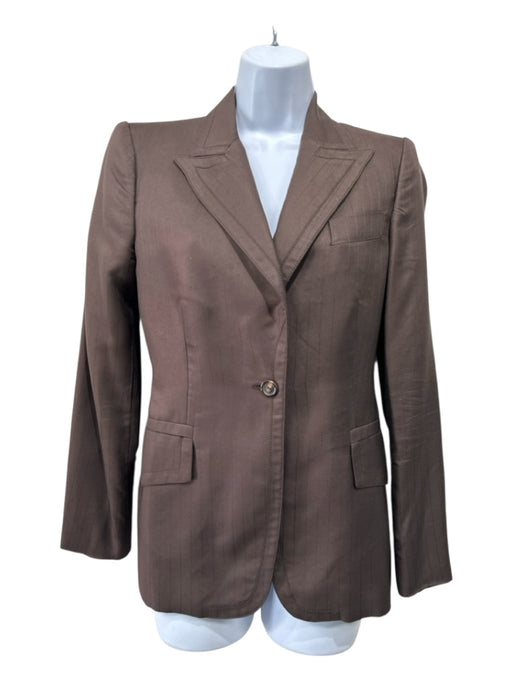 Gucci Size 40 Brown Silk 1 Button Pinstripe Blazer Jacket Brown / 40