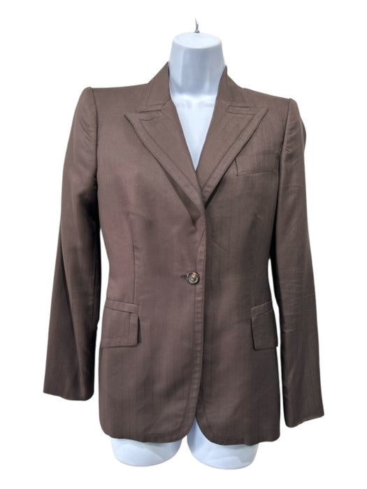 Gucci Size 40 Brown Silk 1 Button Pinstripe Blazer Jacket Brown / 40