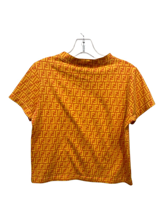 Fendi Size 40 Orange & Yellow Cotton Short Sleeve Monogram Top Orange & Yellow / 40