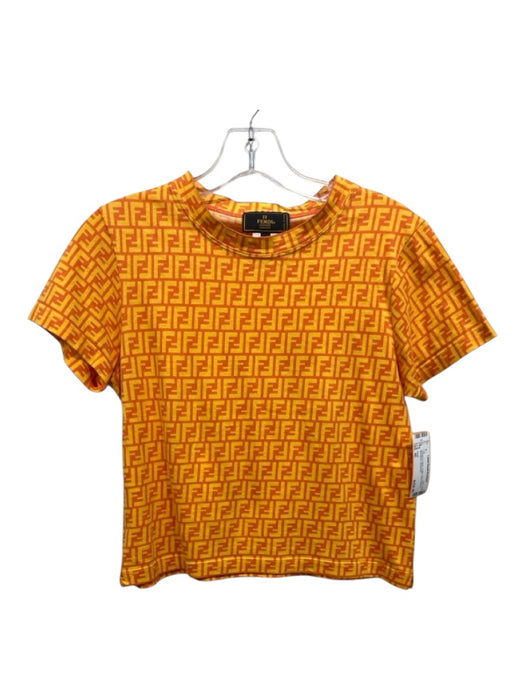 Fendi Size 40 Orange & Yellow Cotton Short Sleeve Monogram Top Orange & Yellow / 40