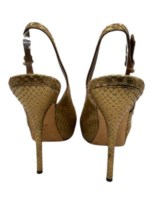 Gucci Shoe Size 37 Gold Leather Snakeskin Peep Toe Stiletto metallic Sandals Gold / 37