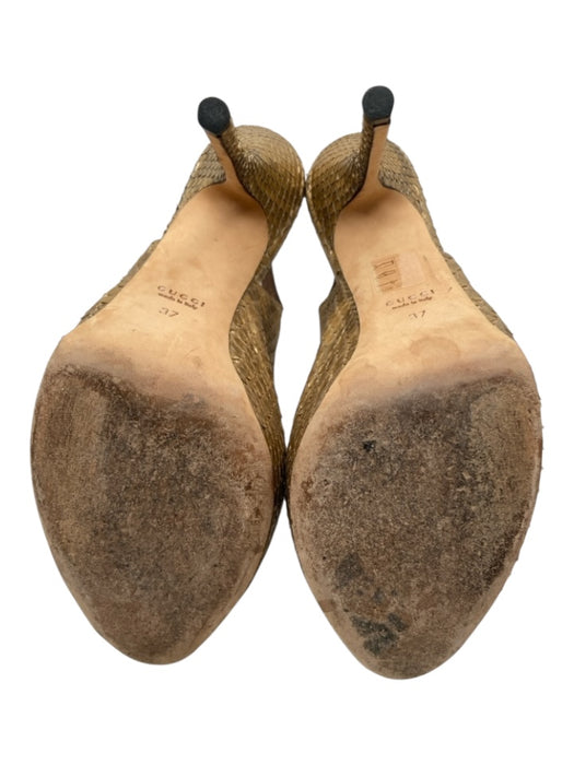 Gucci Shoe Size 37 Gold Leather Snakeskin Peep Toe Stiletto metallic Sandals Gold / 37