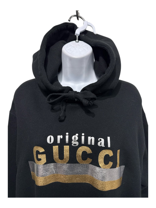 Gucci Size S Black, Silver, Gold Cotton Foil Logo Pullover Hoodie Dress Black, Silver, Gold / S