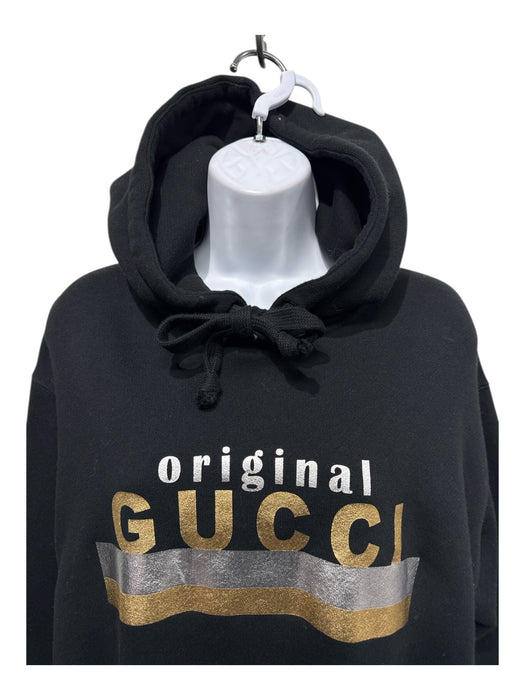 Gucci Size S Black, Silver, Gold Cotton Foil Logo Pullover Hoodie Dress Black, Silver, Gold / S