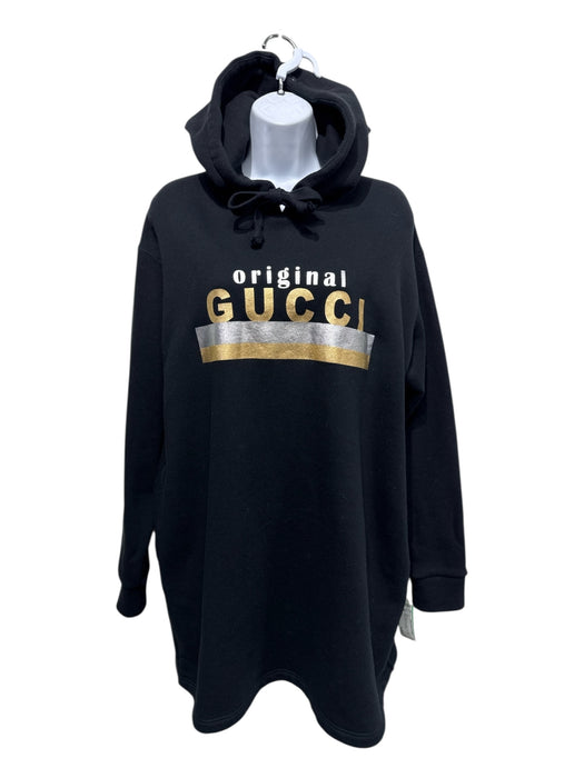Gucci Size S Black, Silver, Gold Cotton Foil Logo Pullover Hoodie Dress Black, Silver, Gold / S