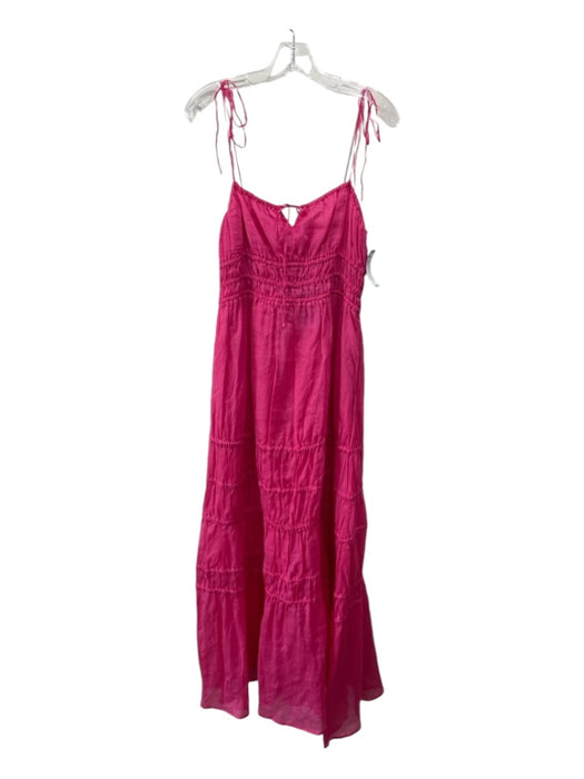 Nicholas Size 10 Fuchsia Ramie Spaghetti Strap Front Tie Back Zip Tiered Dress Fuchsia / 10