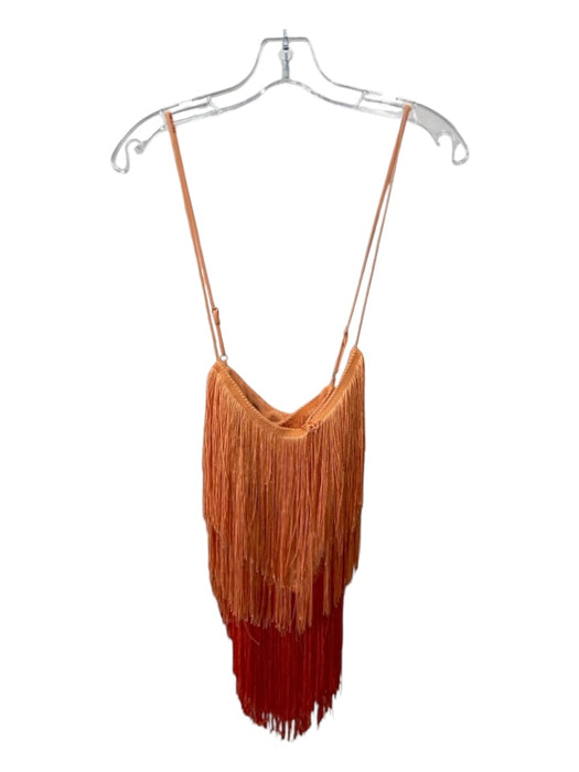 Dundas x Revolve Size L Orange Viscose Blend Spaghetti Strap Fringe Cross Top Orange / L