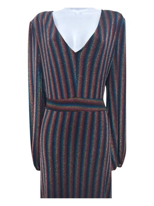 En Creme Size L Multicolor Nylon & Polyester Keyhole V Neck Striped Dress Multicolor / L