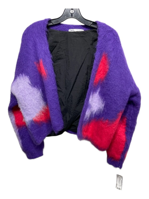 Zara Size S Purple & Magenta Synthetic Fuzzy Open Front Jacket Purple & Magenta / S