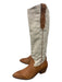 Anthropologie Shoe Size 41 Cream & Tan Leather & Canvas Stacked Block Heel Boots Cream & Tan / 41