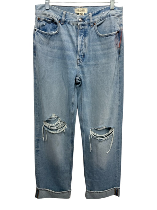 Madewell Size 26T Blue Wash Cotton Button Fly Baggy Fit Ripped Knee Jeans Blue Wash / 26T