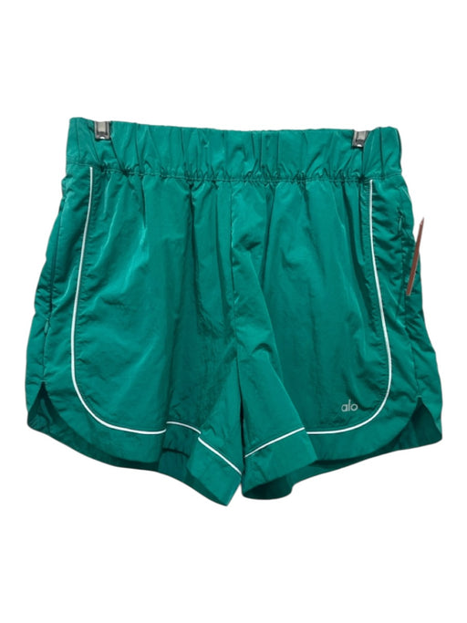 Alo Size M Green Nylon Contrast Piping Elastic Waist Zip Pockets Logo Shorts Green / M