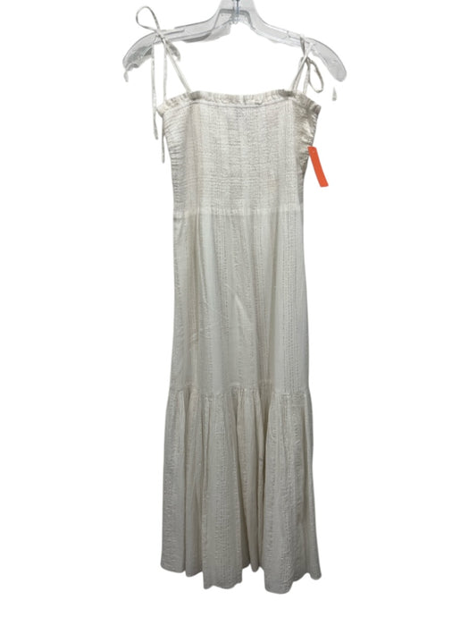 Joie Size M White Cotton Blend Smocked Bodice Metallic Thread Midi Dress White / M