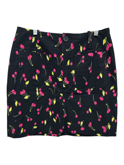 Maeve Size S Black & Multi Cotton Blend Cherries Zip & Button Patch Pocket Skirt Black & Multi / S
