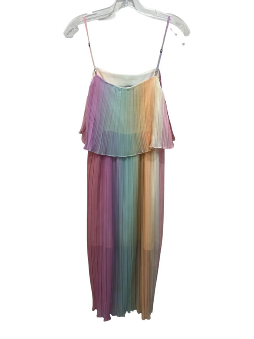 O.P.T. Size M Rainbow Polyester Pleated Ombre Square Neck Midi Dress Rainbow / M