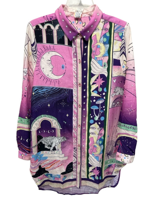 Agua Bendita Size S Pink & Purple Viscose Blend Button Front Pants Set Pink & Purple / S