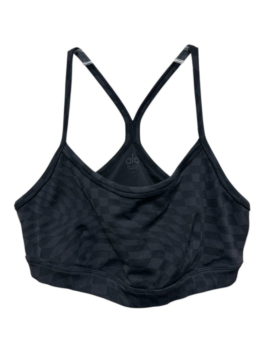 Alo Size L Black Synthetic Racerback Elastic Bodice Athletic Checkered Top Black / L