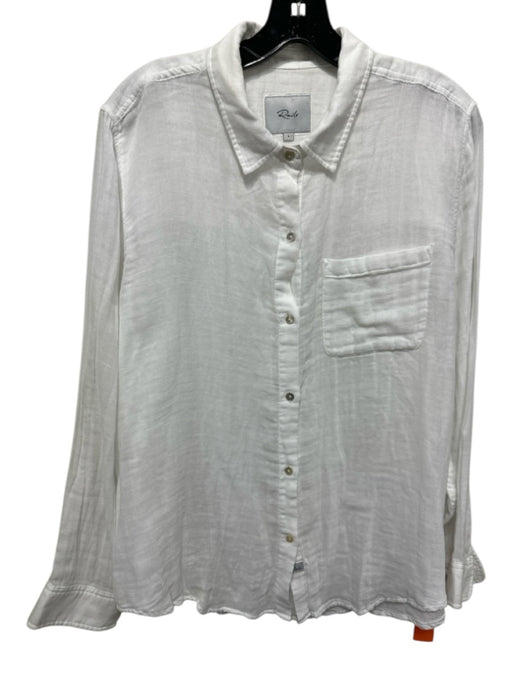 Rails Size L White Cotton Button Front Gauze Patch Pocket Long Cuff Sleeves Top White / L