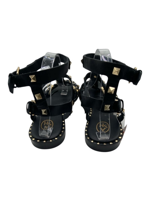 Ash Shoe Size 41 Black Calfskin Studded Buckle Ankle Round Toe Sandals Black / 41