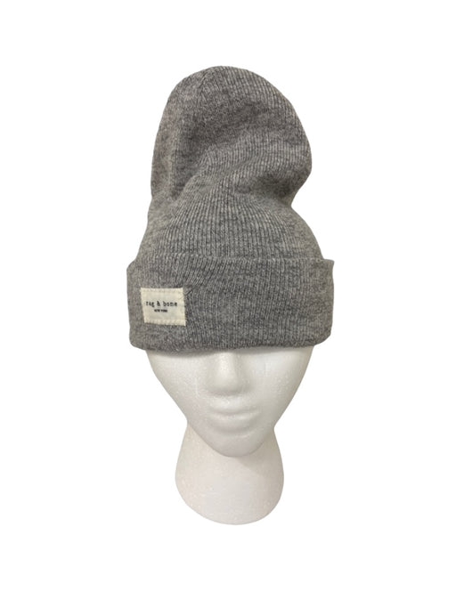 Rag & Bone Grey Wool Blend Knit Applique Beanie Hat Grey