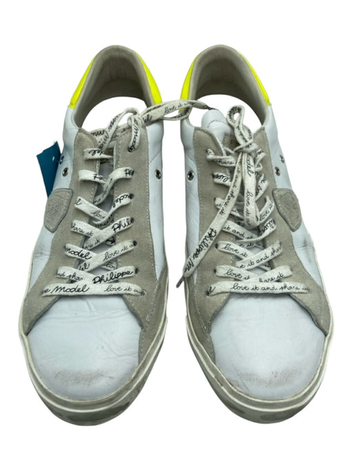 Philippe Model Shoe Size 41 White, Gray, Neon Yellow Leather Lace Up Sneakers White, Gray, Neon Yellow / 41