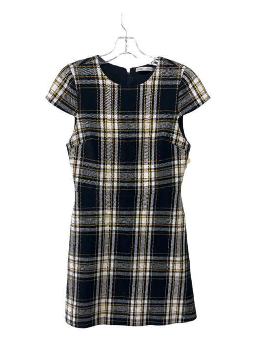 Alice + Olivia Size 6 Black White Yellow Cotton Blend Plaid Round Neck Dress Black White Yellow / 6