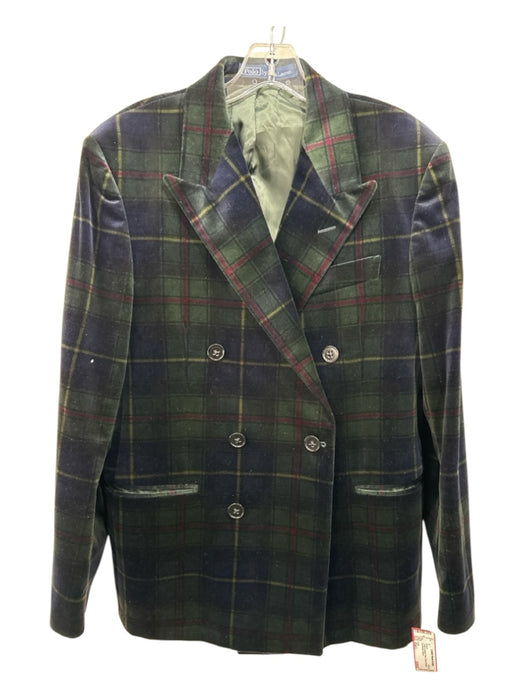 Polo Green & Multi Plaid Double Breasted Men's Blazer Est L