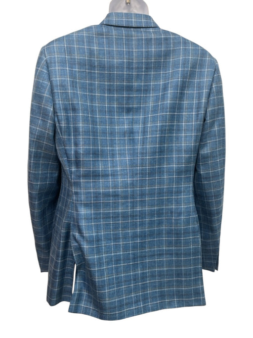 Canali Blue Wool & Silk Blend Plaid Notch Lapel 2 Button Men's Blazer Blue / 38R