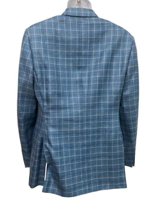 Canali Blue Wool & Silk Blend Plaid Notch Lapel 2 Button Men's Blazer Blue / 38R