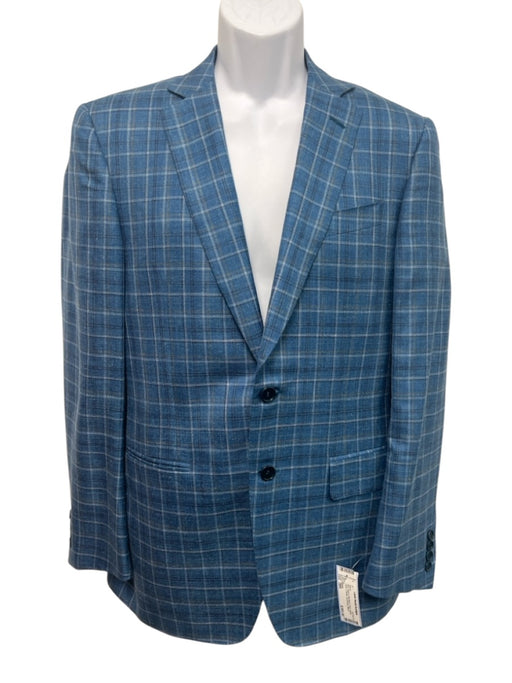 Canali Blue Wool & Silk Blend Plaid Notch Lapel 2 Button Men's Blazer Blue / 38R