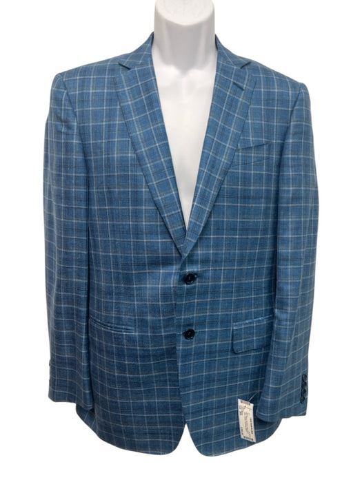 Canali Blue Wool & Silk Blend Plaid Notch Lapel 2 Button Men's Blazer Blue / 38R
