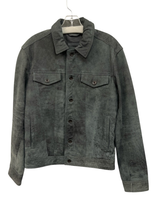John Varvatos Size 48 Gray Leather Washed Trucker Men's Jacket Gray / 48