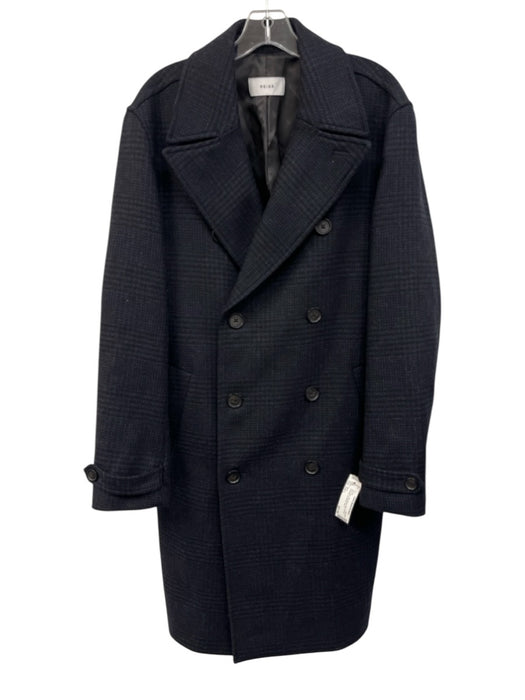 Reiss Size Est L Navy Blue Wool Blend Plaid Double Breasted Men's Jacket Navy Blue / Est L
