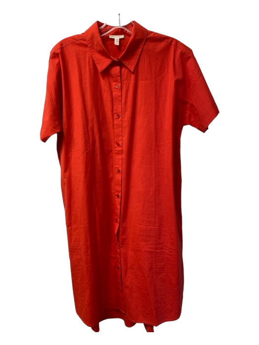 Eileen Fisher Size S Red Orange Cotton Blend Shirt Dress Short Sleeve Dress Red Orange / S