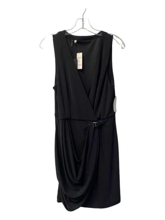 Anthropologie Size 10 Black Poly Blend Sleeveless Deep V Draped Dress Black / 10
