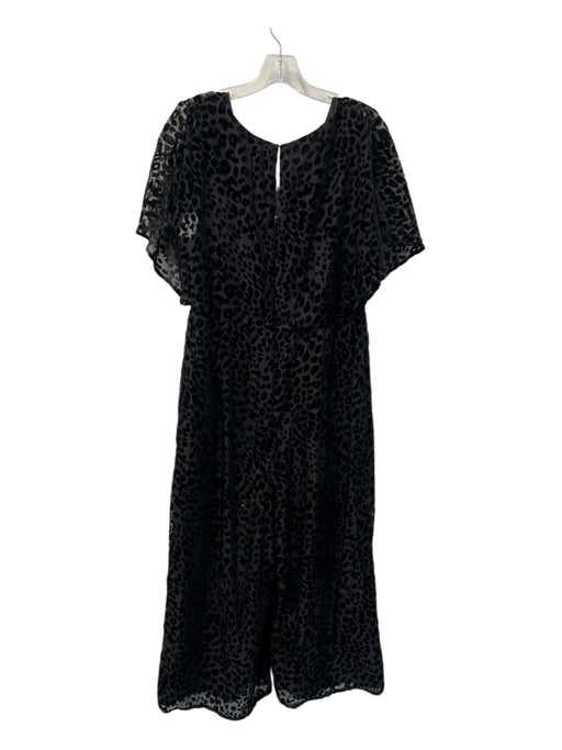 Greylin Size LP Black Viscose Blend V Neck Short Sleeve Flocked Harem Jumpsuit Black / LP