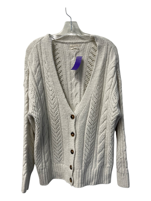 Anthropologie Size XS Eggshell Acrylic Blend Deep V Cable Knit Sweater Eggshell / XS
