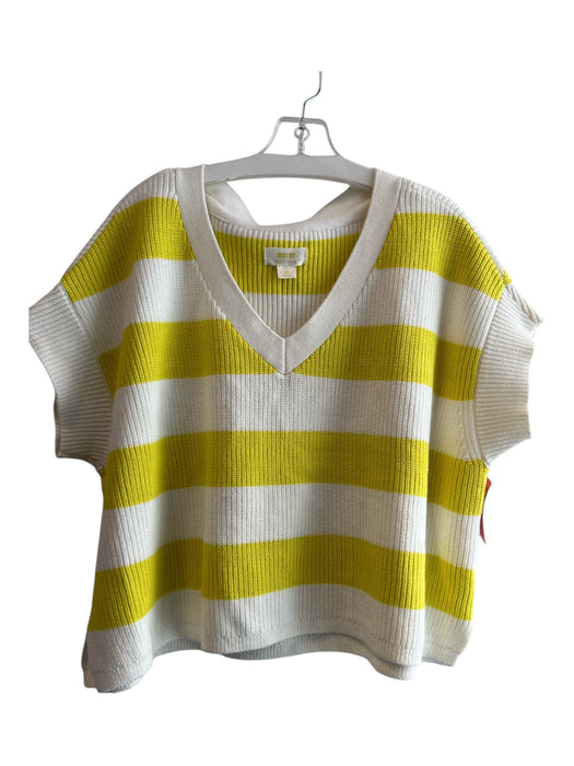 Maeve Size XS Cream & Yellow Cotton Blend Stripe V Neck Sleeveless Knit Sweater Cream & Yellow / XS