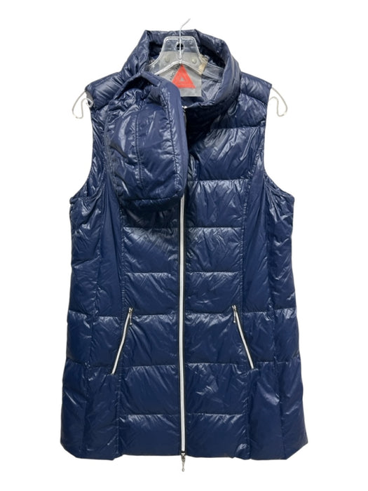 My Anorak Size Large Navy Blue Nylon Zip Front Quilted Zip Pocket Long Line Vest Navy Blue / Large