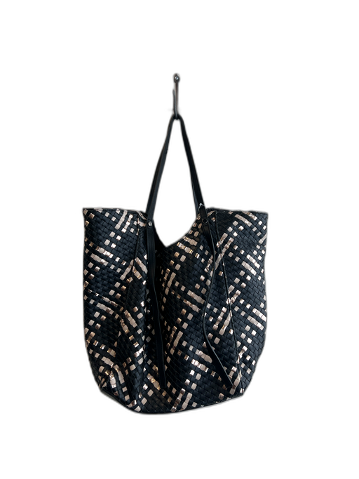 Anthropologie Black & Cream Polyester & Polyurethane Snap Button Top Handle Bag Black & Cream / M