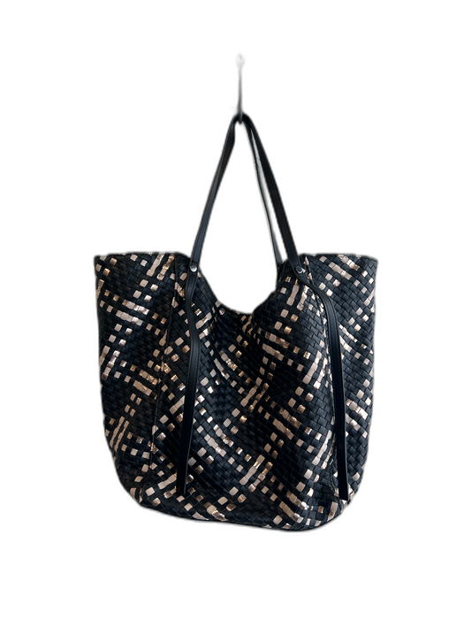 Anthropologie Black & Cream Polyester & Polyurethane Snap Button Top Handle Bag Black & Cream / M