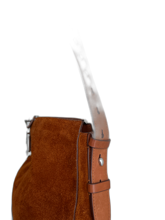 Burberry Cognac Suede Shoulder Bag Silver Hardware Top Zip Adjustable Strap Bag Cognac / Small